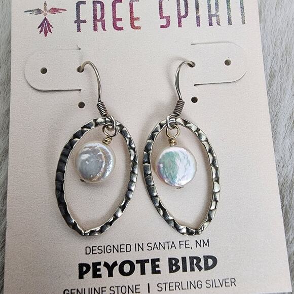 Peyote Bird Sterling Silver Hoop White Pearl Drop Hook Earrings NEW - Picture 4 of 8